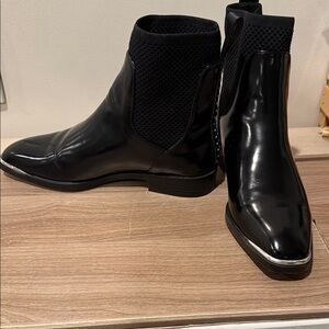 Zara Trafaluc TRF Black Patent Leather Studded Ankle Boots